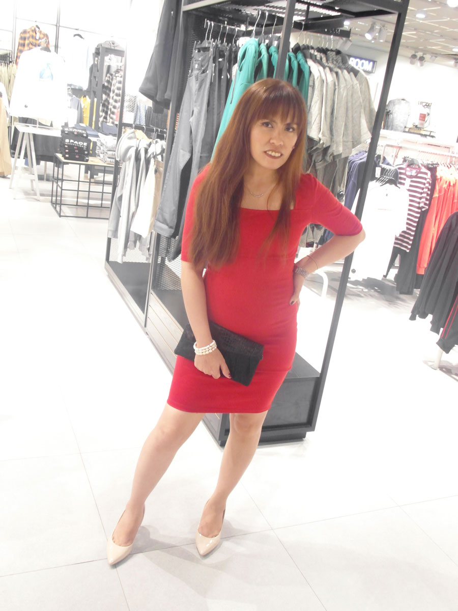 Zalora Basics Square Neck Red Dress