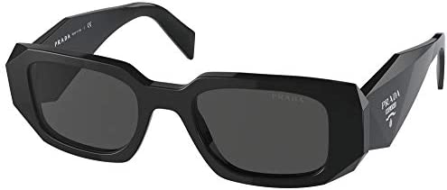 Prada Black Plastic Rectangle Sunglasses Grey Lens
